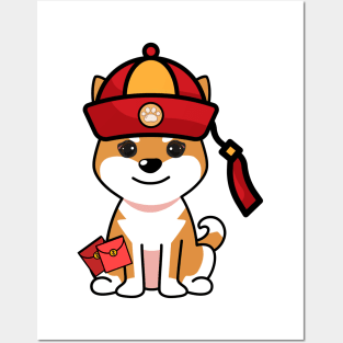 Funny orange dog celebrates lunar new year Posters and Art